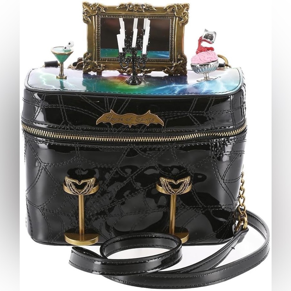Betsey Johnson Kitsch House Of Spirits Black Spooky Bar Halloween Crossbody Bag